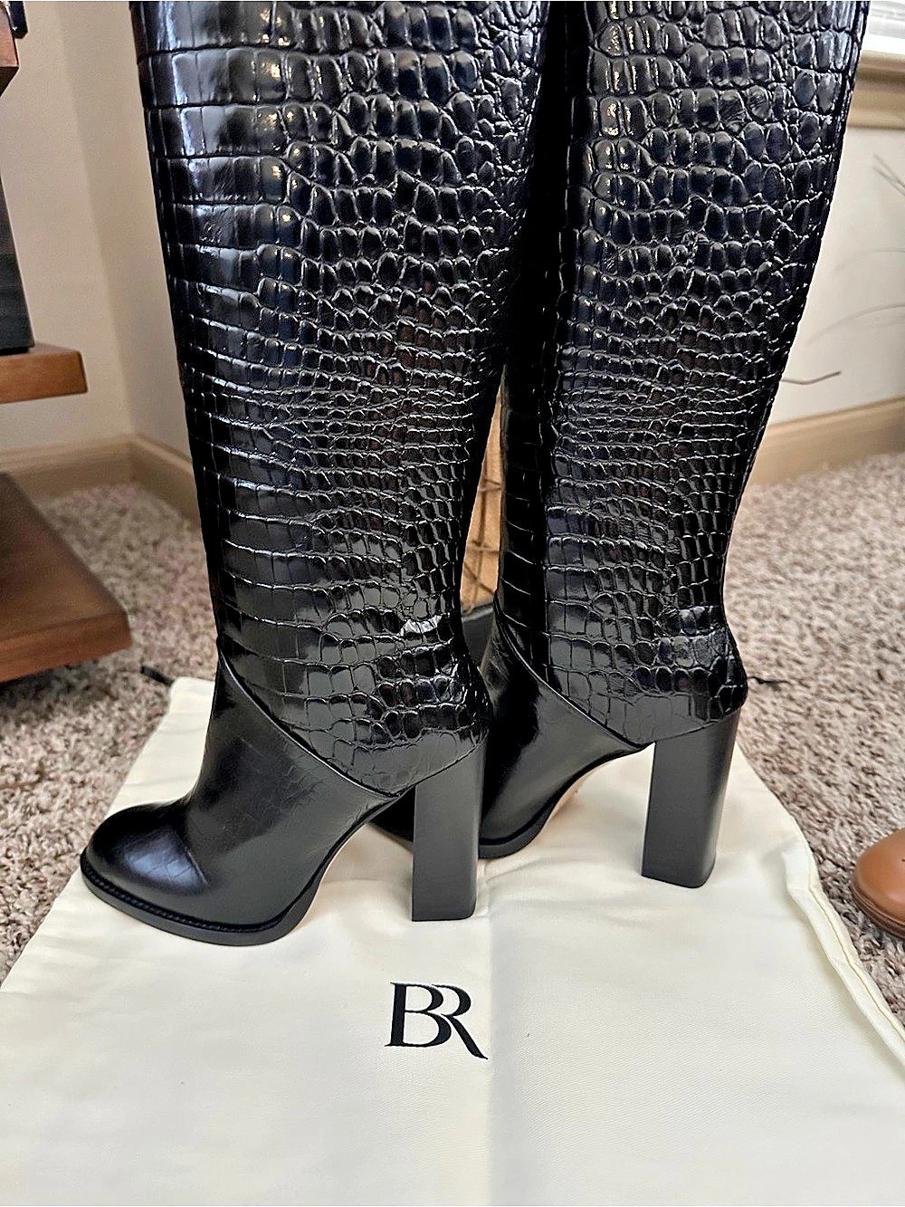 Banana Republic Italian Embossed Leather Mid-Heel Boot Black